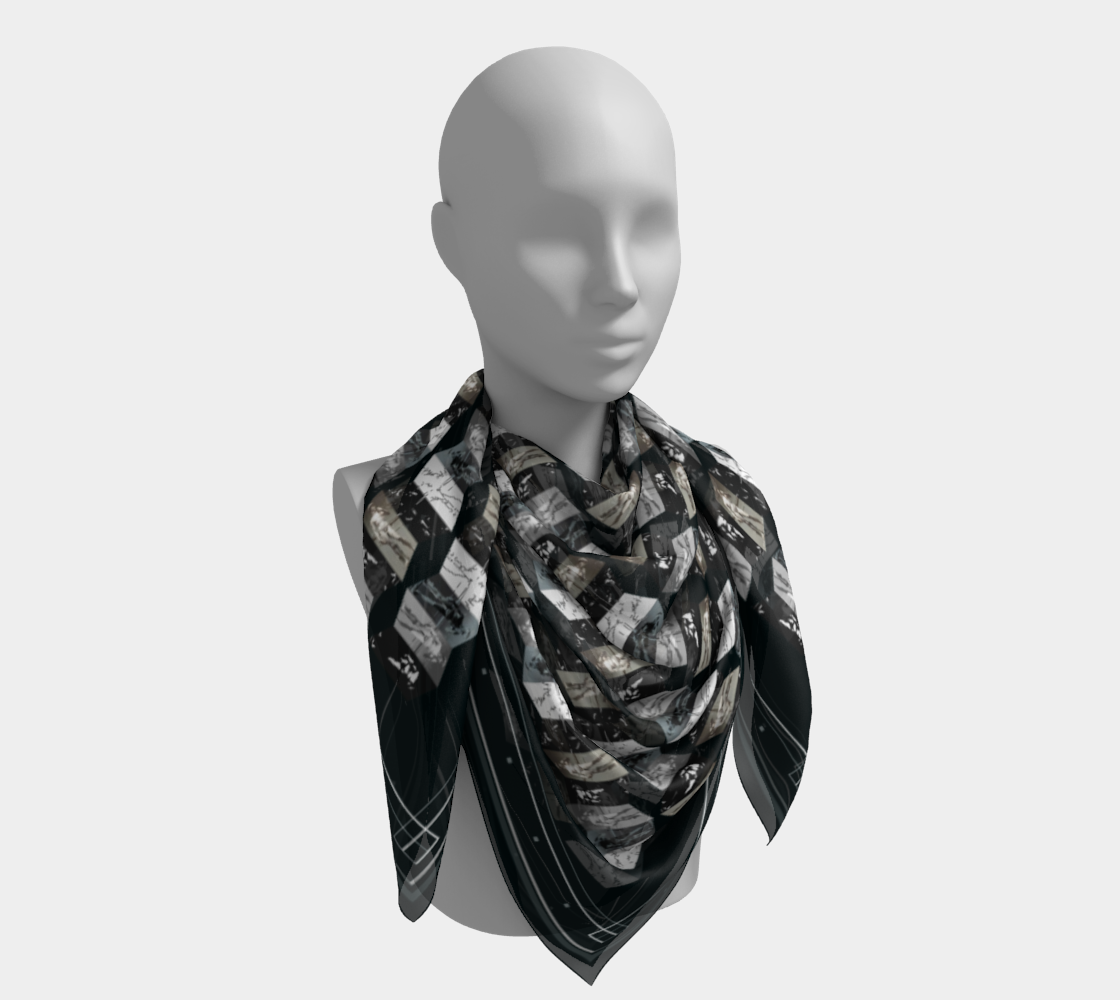 Stylish scarf wrapped around a mannequin's neck, displaying the unique design by Leeloo + Zohan, titled David Michelangelo.