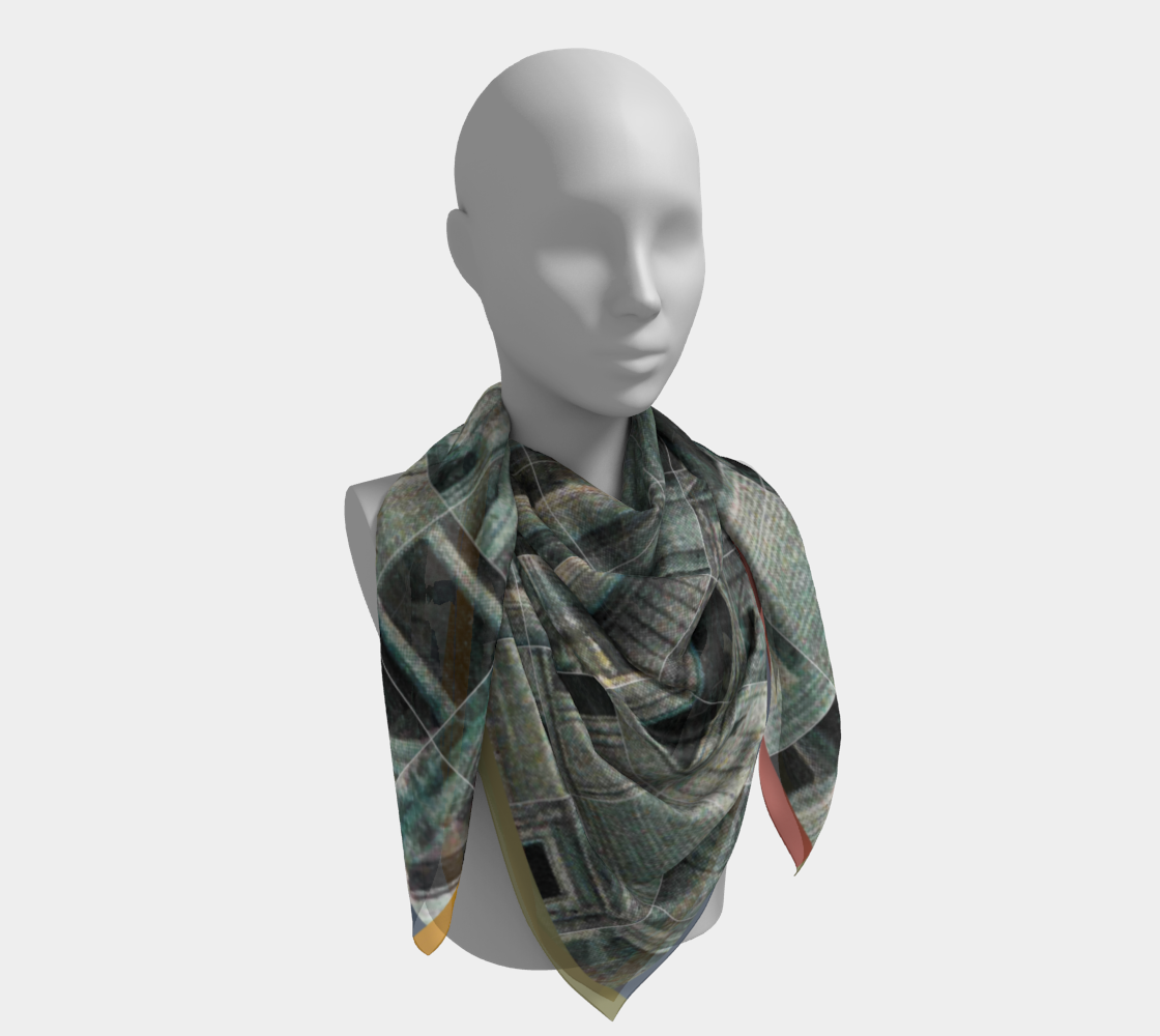 Close-up of a silk scarf with the Metropolitan Museum of Art design, presented by Leeloo + Zohan.