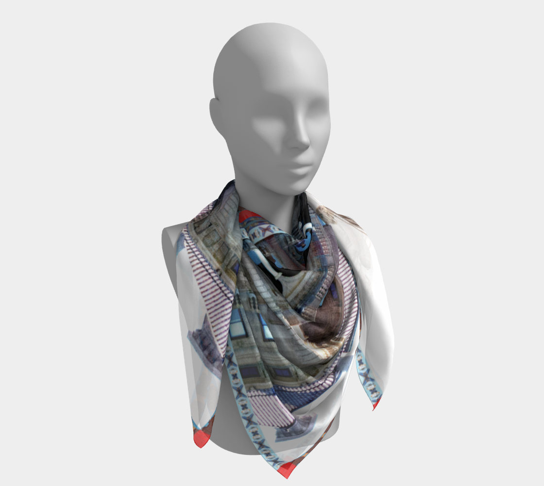 Translucent silk scarf by Leeloo + Zohan featuring architectural details from The Vatican and The Breakers, perfect for adding sophistication to any outfit.