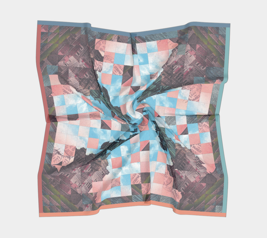 Artistic rendering of a silk scarf with a vibrant spiral design based on the Statue of Liberty, created by Leeloo + Zohan, titled Statue of Liberty 1.2.
