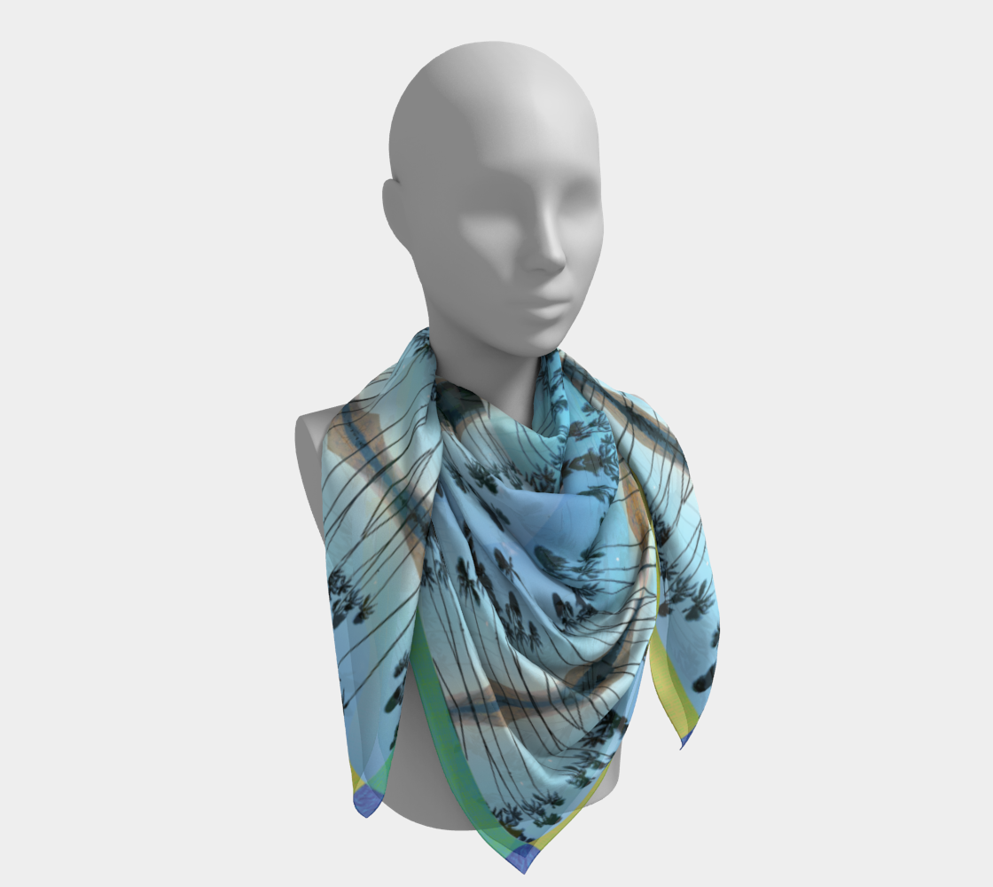 Silk scarf wrapped around a mannequin, showcasing the intricate Haleakalā Horizon pattern by Leeloo + Zohan, inspired by Maui's natural beauty.