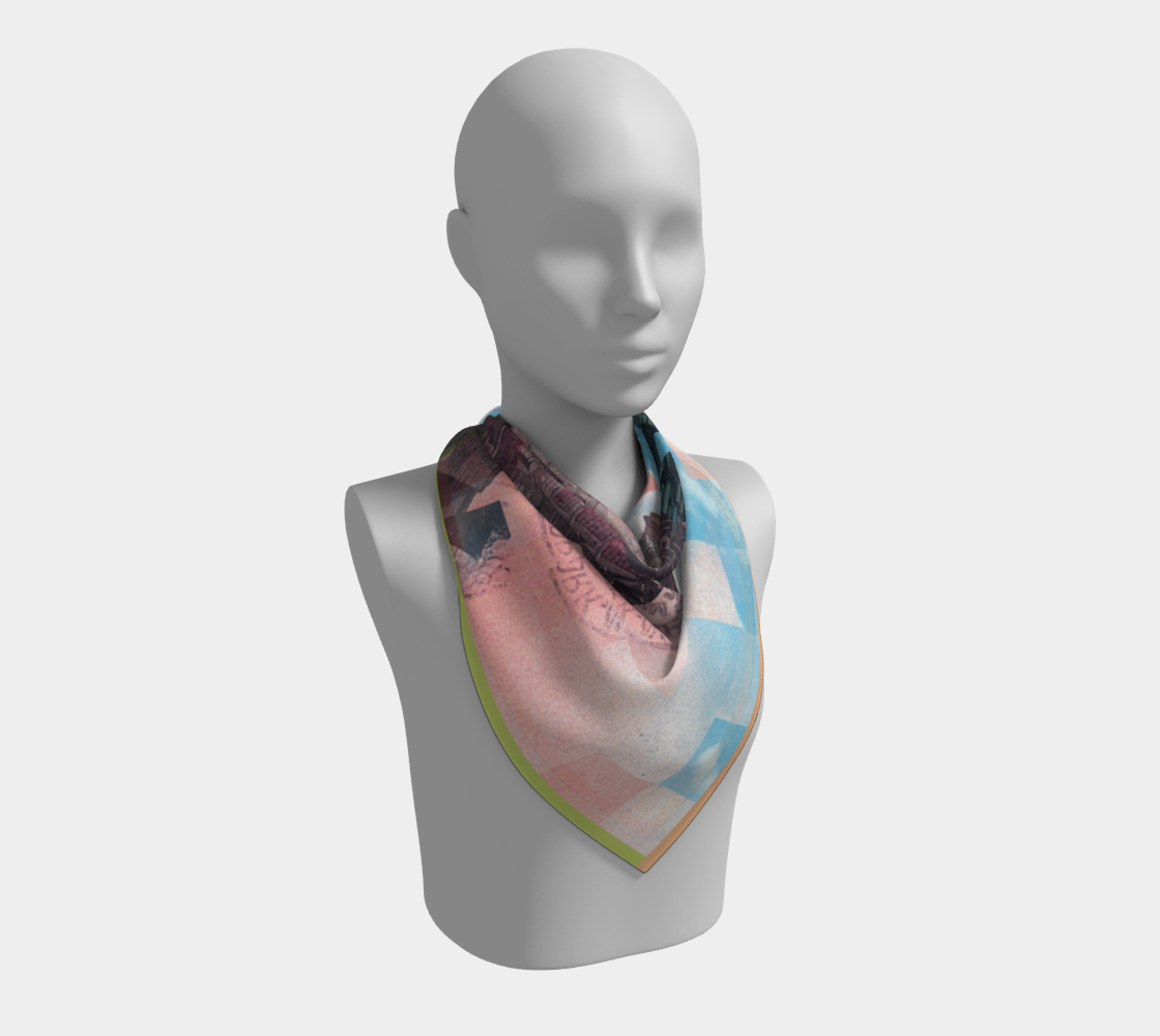 Display of 'Statue of Liberty 1.1' scarf on a mannequin, showcasing its intricate design by Leeloo + Zohan.