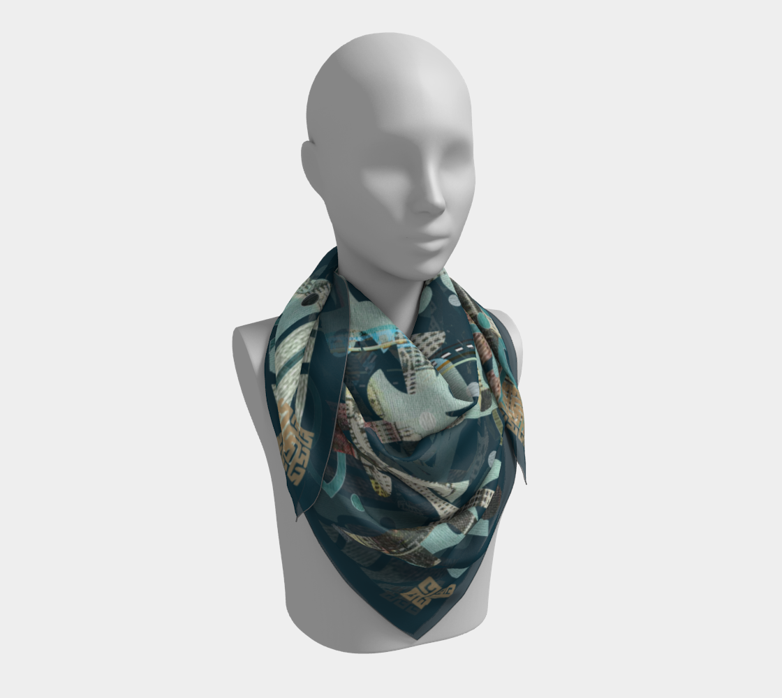 Stylish draped Chrysler Building silk scarf by Leeloo + Zohan featuring a blend of geometric shapes and historic elements.
