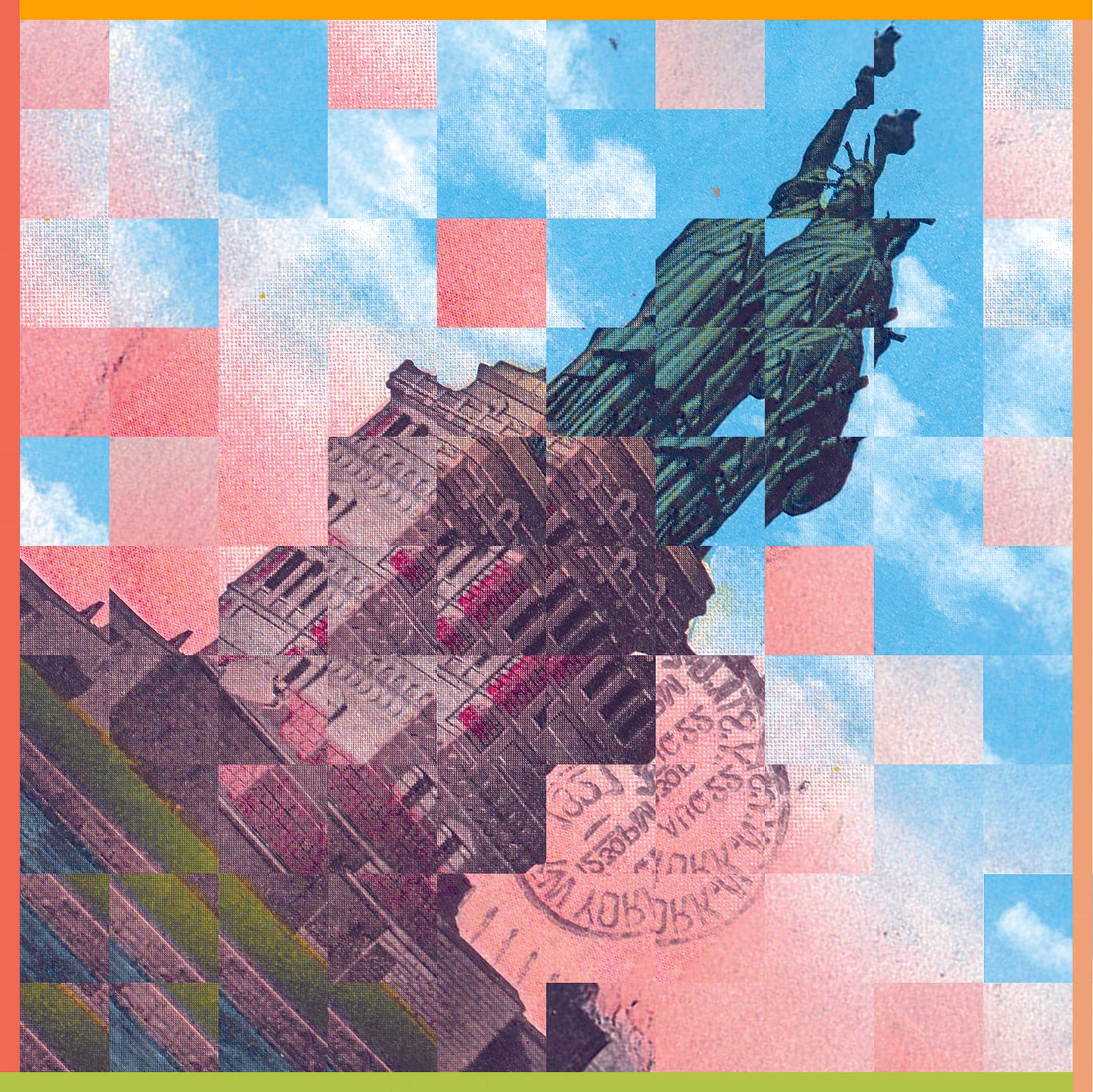 Artistic representation of the Statue of Liberty in a geometric collage, created by Leeloo + Zohan, titled 'Statue of Liberty 1.1'.
