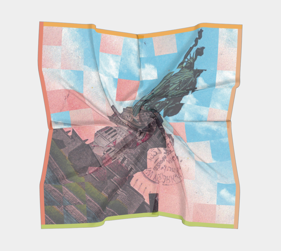 Stylized scarf featuring the Statue of Liberty design in vibrant colors, by Leeloo + Zohan, named 'Statue of Liberty 1.1'.