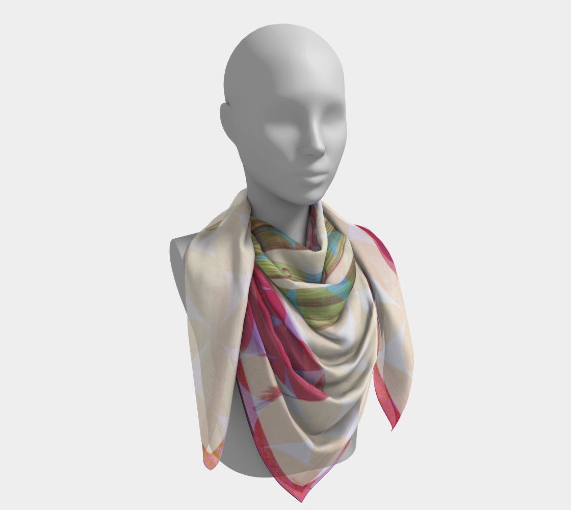 Close-up of Smithsonian American Art Museum Hyacinth Duke of Wellington silk scarf by Leeloo + Zohan highlighting the vibrant colors and intricate details.