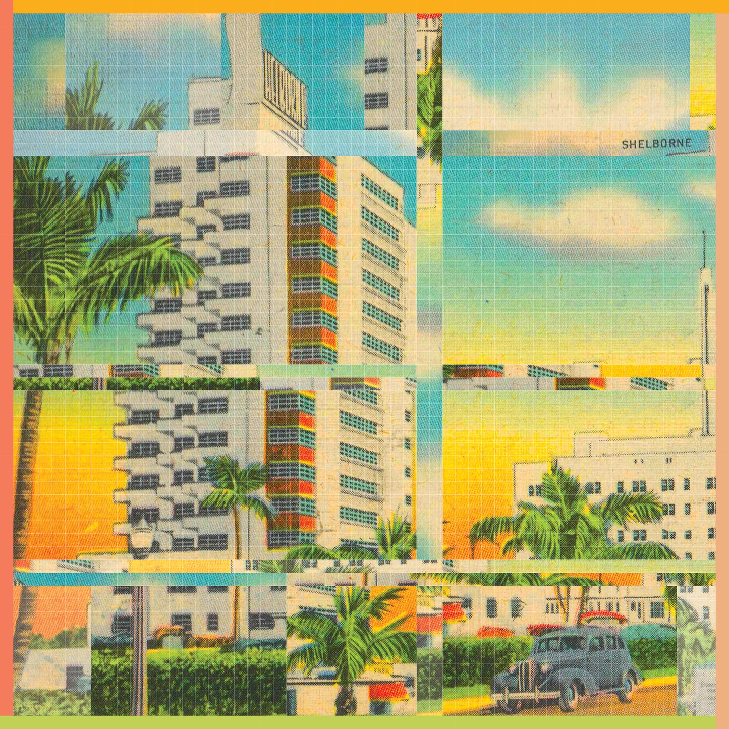 Art Deco design scarf featuring the Shelborne Hotel in Miami, crafted by Leeloo + Zohan.