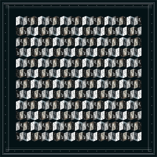 Geometric patterned scarf showcasing intricate designs by Leeloo + Zohan, titled David Michelangelo.