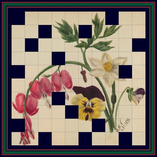Artistic floral illustration featuring delicate botanical forms in soft colors, designed by M.M.V. for the Smithsonian American Art Museum, showcased in a checkerboard pattern, by Leeloo + Zohan.