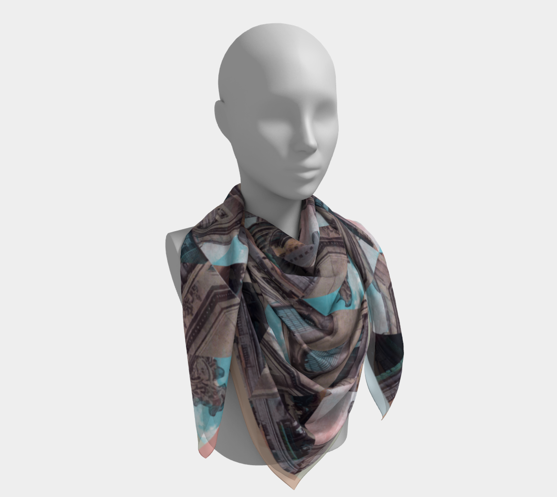 Chic silk scarf featuring a geometric pattern of Grand Central Terminal, artistically designed by Leeloo + Zohan.