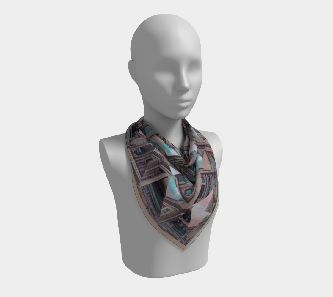 Elegant scarf displayed on a mannequin, featuring a geometric design inspired by Grand Central Terminal, by Leeloo + Zohan.