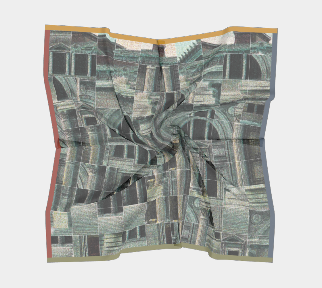 Folding silk scarf featuring the Metropolitan Museum of Art's architectural design by Leeloo + Zohan.