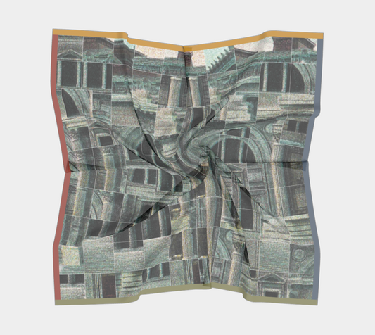 Folding silk scarf featuring the Metropolitan Museum of Art's architectural design by Leeloo + Zohan.