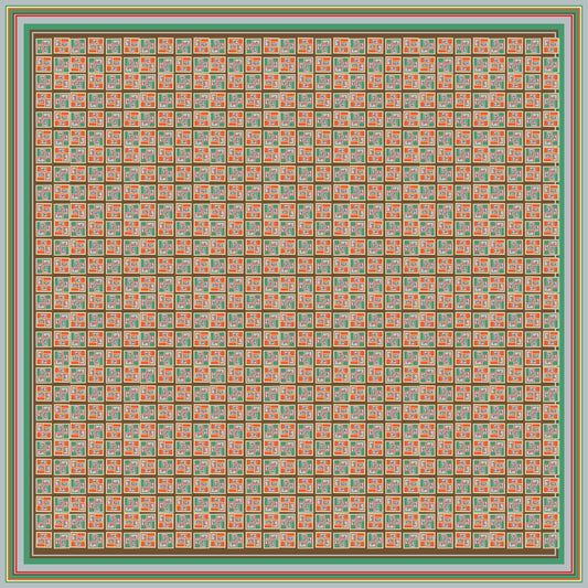 Colorful retro design of Beach People 2.0 Vintage Inspired 100% Silk Habotai Scarf by Leeloo + Zohan, featuring a repeating motif of bathing people framed with multicolored stripes.