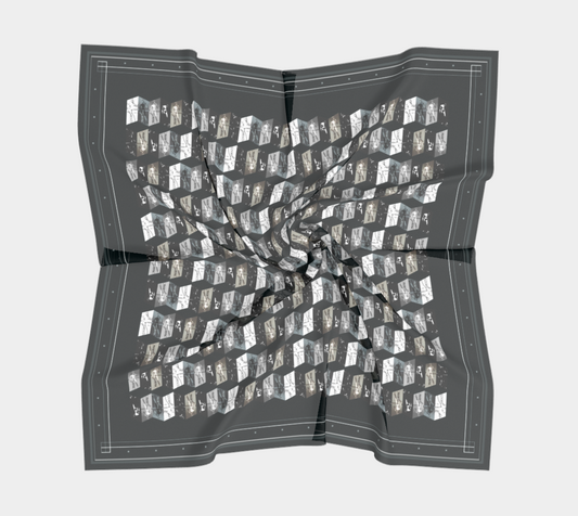 Folded and wrinkled geometric scarf design by Leeloo + Zohan, featuring artwork titled David Michelangelo.