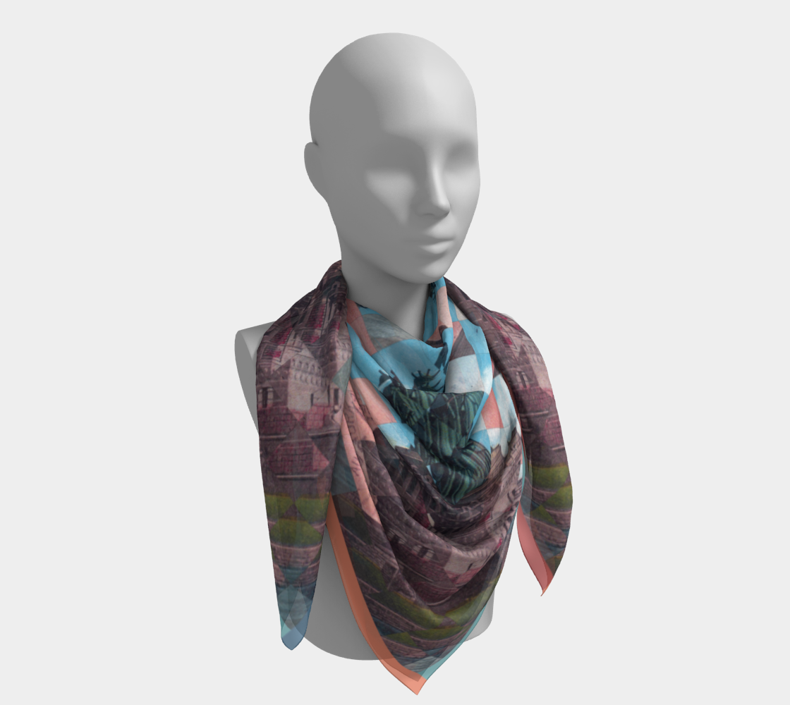 Elegant wrap of a silk scarf on a mannequin highlighting the Statue of Liberty's artistic design, designed by Leeloo + Zohan, titled Statue of Liberty 1.2.