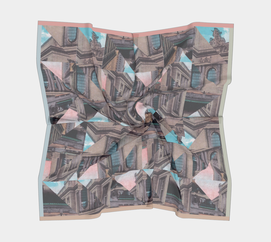 Wrinkled silk scarf design showcasing the architectural beauty of Grand Central Terminal, created by Leeloo + Zohan.