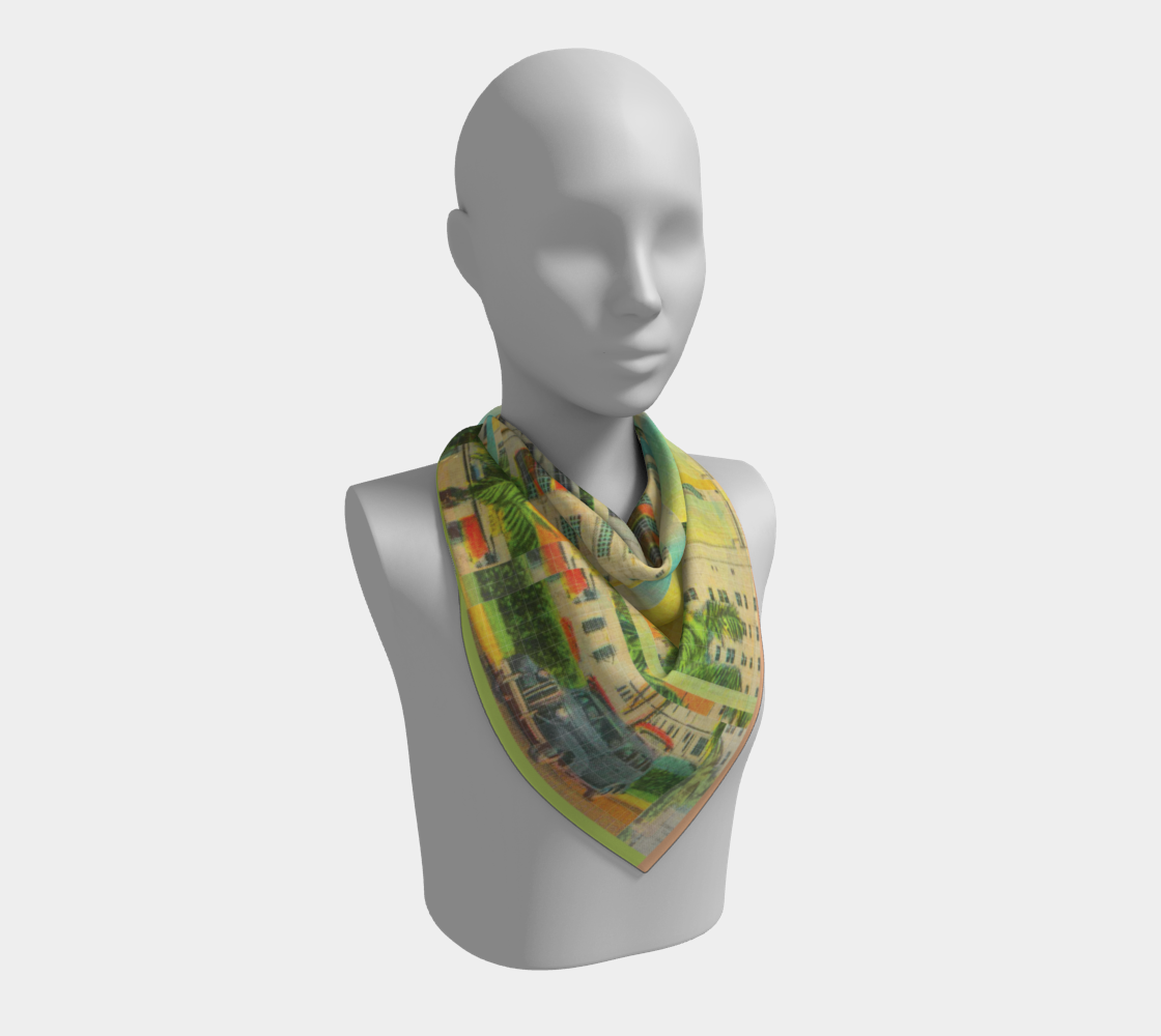 Stylish scarf displayed on a mannequin, featuring the Shelborne Hotel design by Leeloo + Zohan.