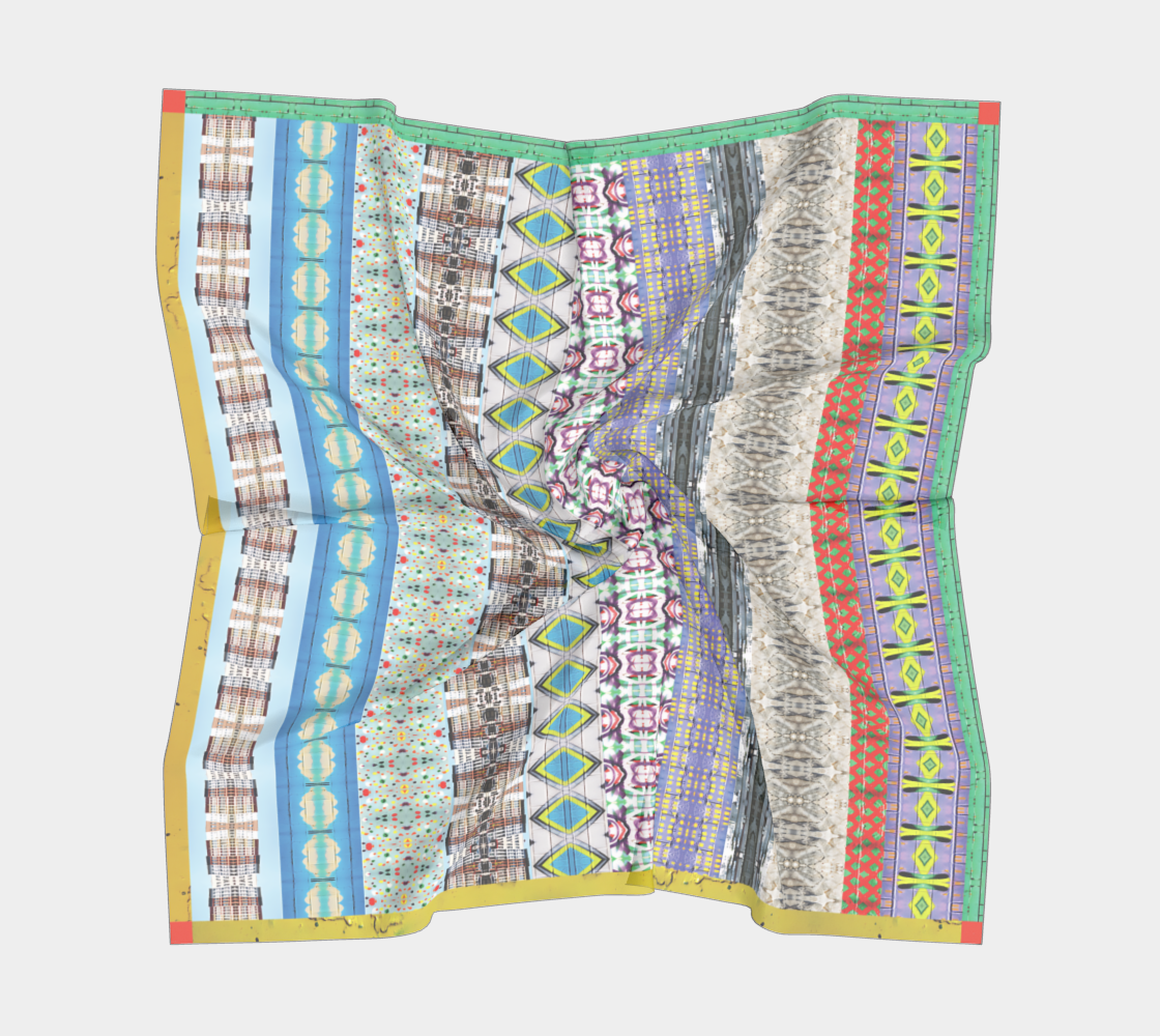 Wrinkled silk scarf titled 'Graffiti of NYC' by Leeloo + Zohan, featuring an eye-catching mix of colorful stripes and geometric designs.